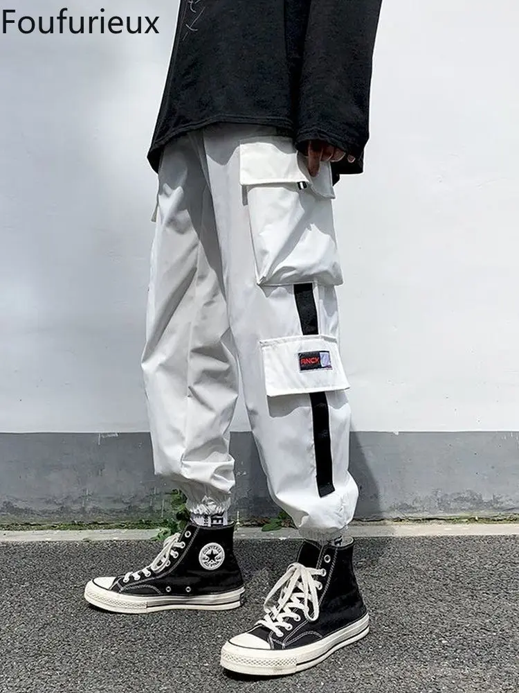 

Foufurieux 2022 Overalls Men Spring Summer Loose Leg Pants Long Pants Joggers Men Multi-pocket Versatile Casual Harem Pants MID