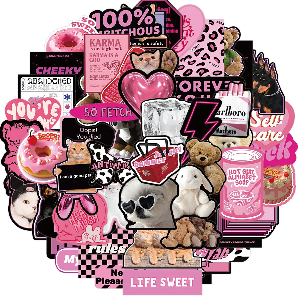 

10/55PCS Pink Black Style Cool Cartoon Graffiti Stickers Phone Guitar Laptop Notebook Suitcase Cup Waterproof Sticker Decals