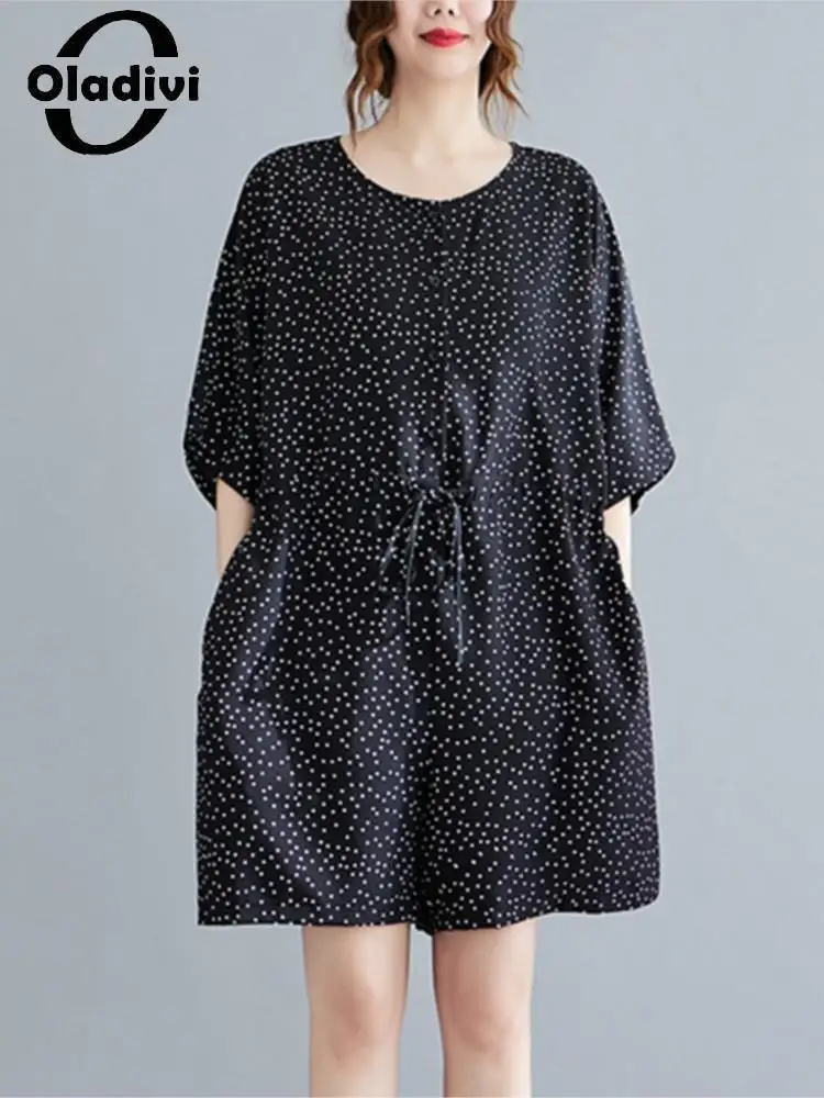 

Oladivi Women's Polk Dot Print Short Sleeve Two Pieces Playsuits 2022 Summer Casual Loose Rompers Female Oversized Clothing 1640