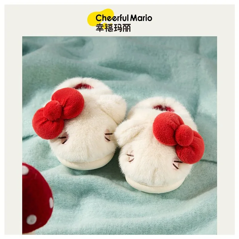 Детские хлопковые тапочки Hellokittys с мультяшным аниме бантом Симпатичные плюшевые