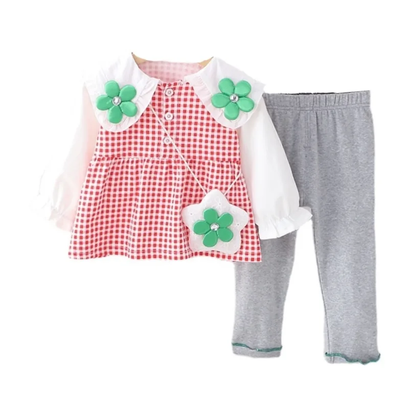 

New Spring Autumn Baby Girls Clothes Suit Children Outfits Kids Plaid T-Shirt Pants 2Pcs/Sets Toddler Costume Infant Tracksuits