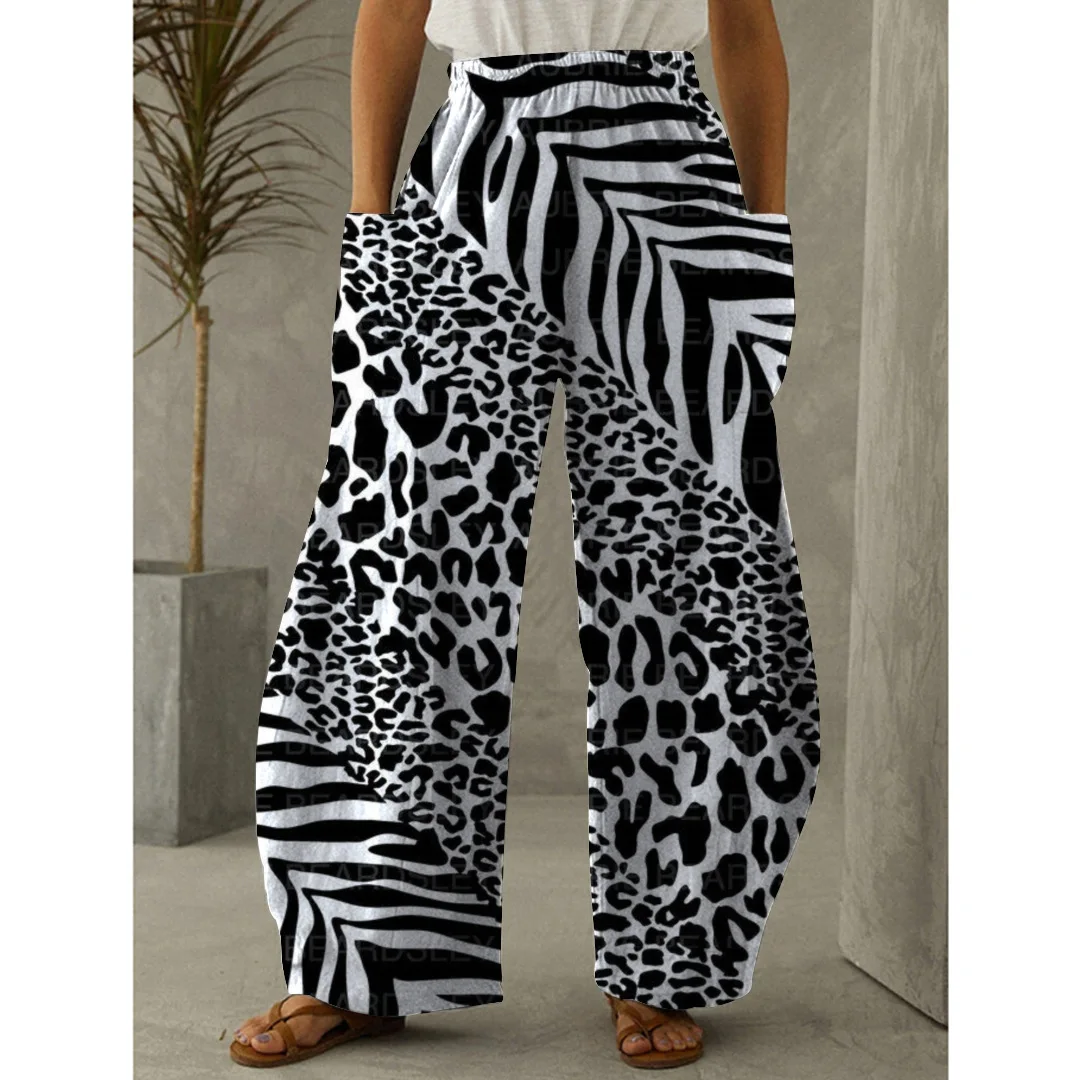 

New Autumn Leopard Print Pants Loose Long Trousers Baggy Pantalon Women Elastic Waist Retro Print Lantern Oversized Woman Pants