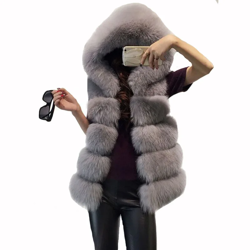 

2023 New Autumn and Winter Fur Vest Hooded Horizontal Stripe Fur Vest Girl