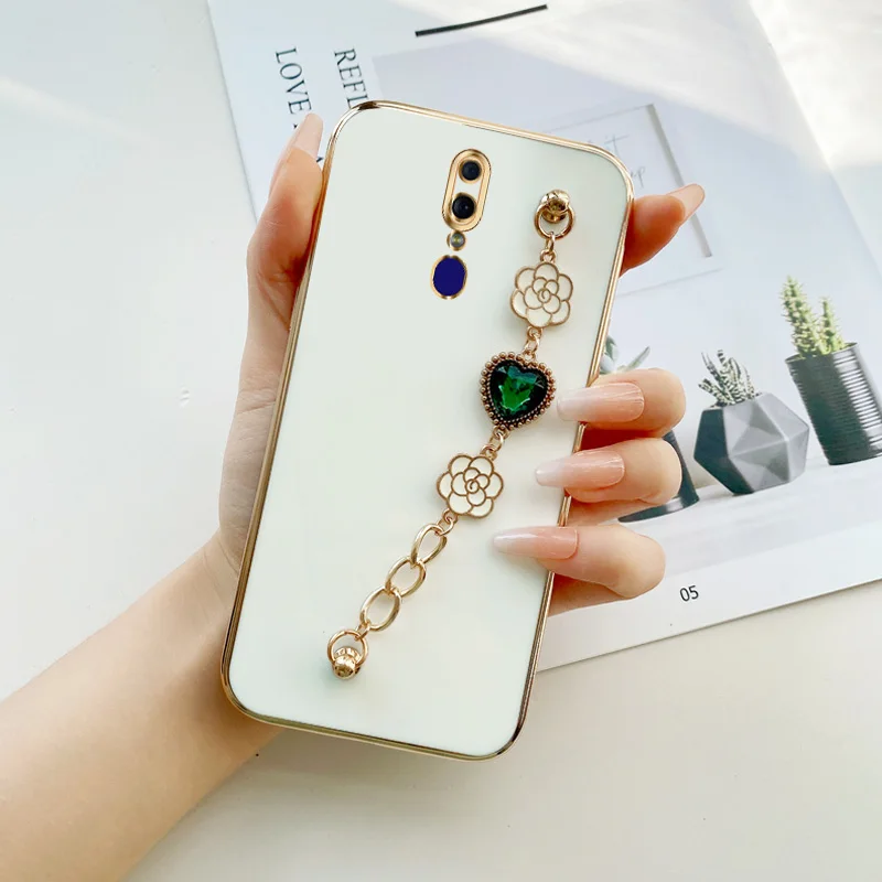 

Green Love Heart Bracelet Case for OPPO F11 A9 2019 A9x F5 F7 F9 A73 A75 A79 R17 Pro Realme 2 Pro U1 Flower Heart For Girls