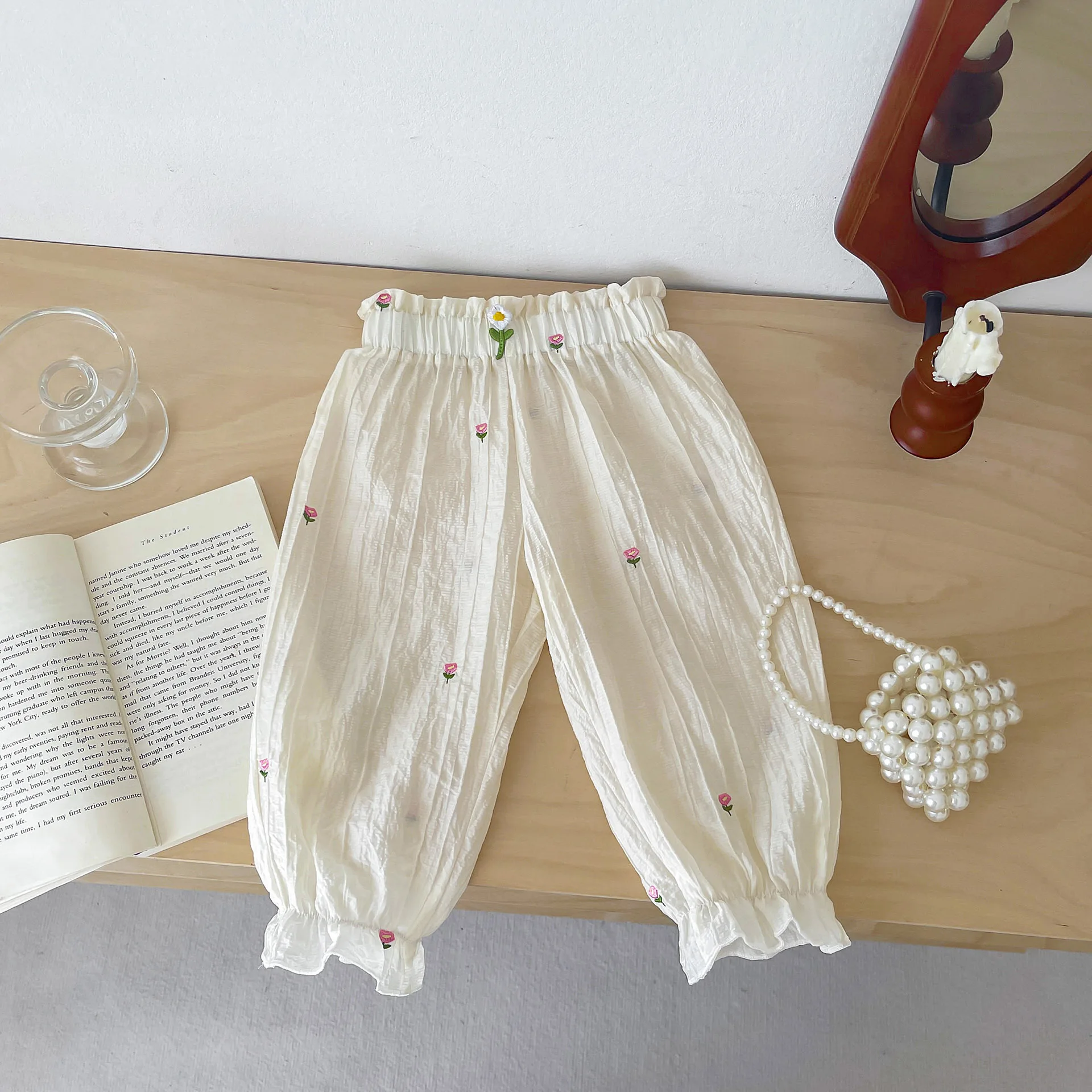 

2023 Baby Girls Pants Toddlers Girls Pants Sweet Floral Embroidery Pants Spring Summer Soft Children Clothes Clothing