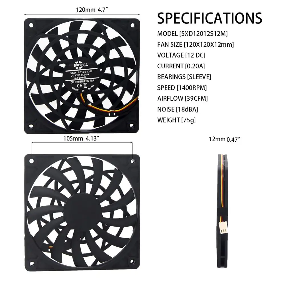 Кулер SXDOOL 12012 тонкий 12 мм