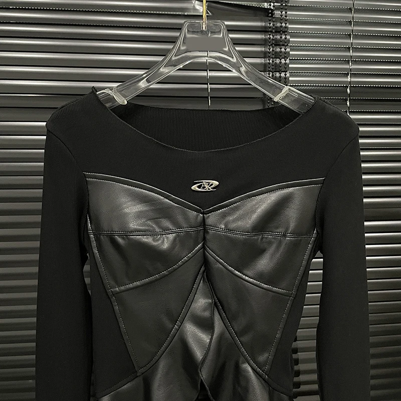 KBQ Новая однотонная кожаная футболка для похудения с бантом женщин рубашки