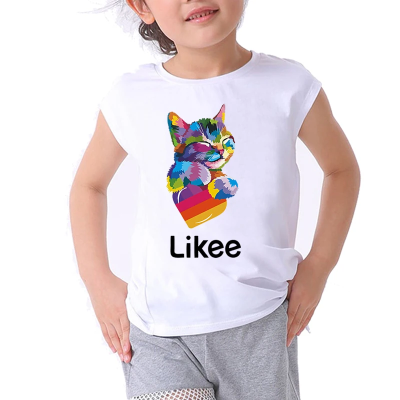 Boy T Shirt for Girls Tops Rainbow Likee Cat Graphic Tee Funny Children Clothing Kids Clothes Girls 8 To 12 Boys Short Sleeve