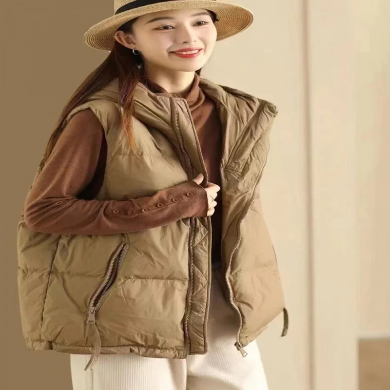 

Зимняя новая пуховая куртка с капюшоном, жилет, женский свободный Приталенный кардиган на молнии, верхняя одежда, нижнее белье, Топ