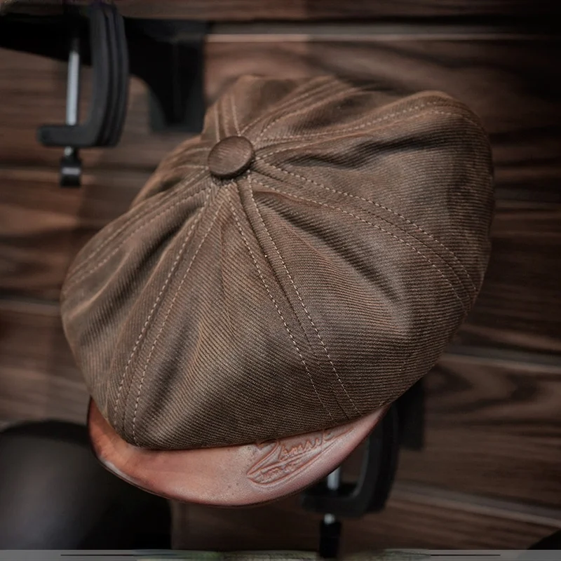 

Масляная Вощеная Мужская кепка газетчика из холщовой кожи ручной работы дизайнерский винтажный берет художника восьмиугольный Кепка унисекс четыре сезона