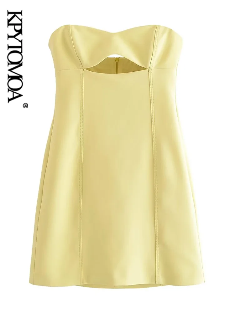 

KPYTOMOA женское модное мини-платье без бретелек с вырезом сердечком и молнией сзади