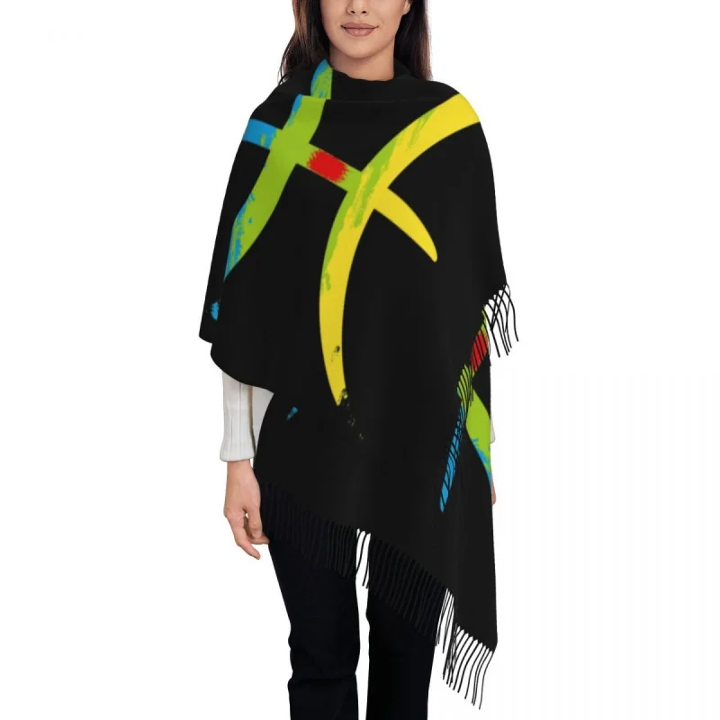 

Berber Flag Scarf Wrap for Women Long Winter Fall Warm Tassel Shawl Unisex YAZ Amazigh Flag Scarves