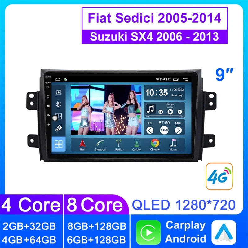 

Android Auto 2 Din Car Radio For Fiat Sedici 2005 - 2014 Car Multimedia Player For Suzuki SX4 2006-2013 Bluetooth DVD Sreen