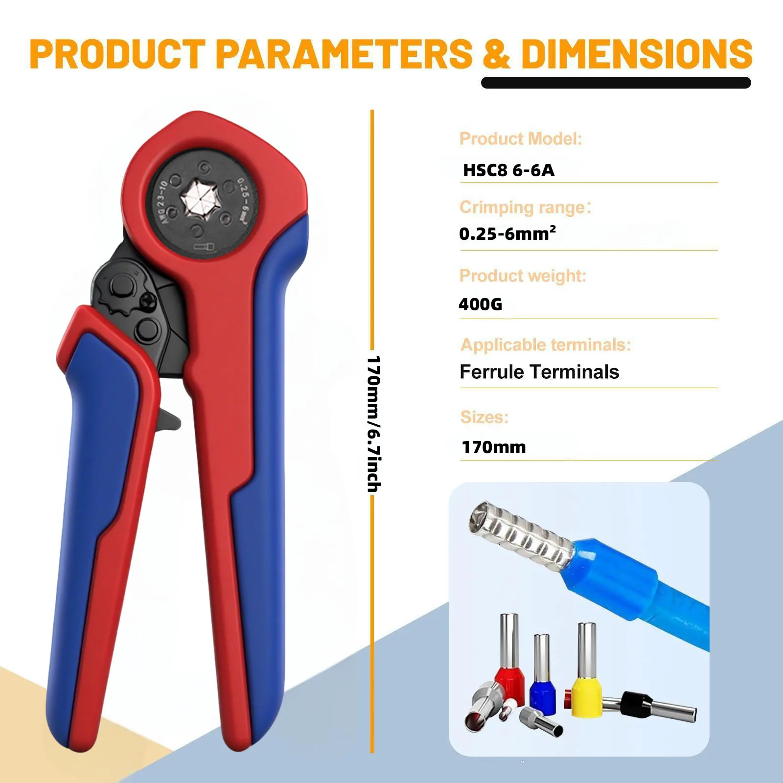 Обжимной инструмент HSC8 6-4 для трубчатых клемм 0,25-10 мм