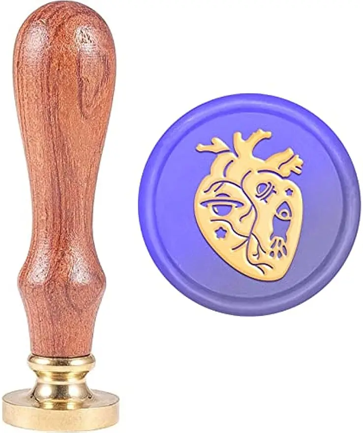 

1PC Heart Wax Seal Stamp Universe Sealing Wax Stamps 30mm Vintage Brass Stamp Head with Wooden Handle Removable Stamp Decorating