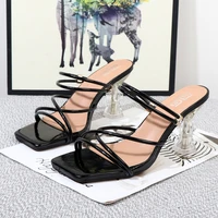 heeles 2022 summer shaped with high heeled metal buttons transparent with outdoor slippers with thin belt womens shoes