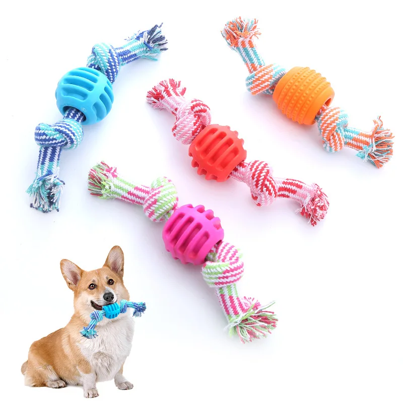 

Teeth Cleaning Ball Bite Resistant for Dogs Cotton Rope Washable 4Colors Pet Supplies Rope Toy 20cm Length