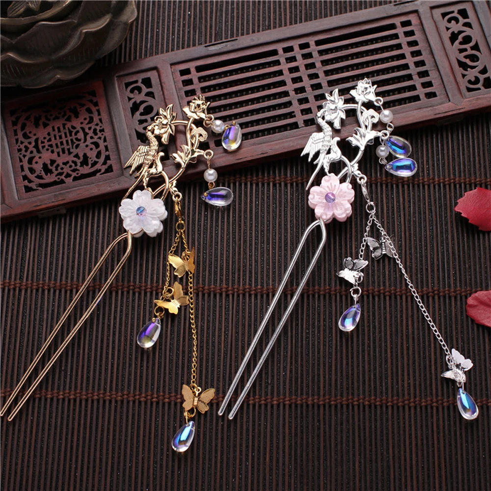 

Hair Accessories New Girls Bird Chopsticks Women Crystal Hairpin U Shaped Butterfly Hair Clips Pearl Hair Sticks