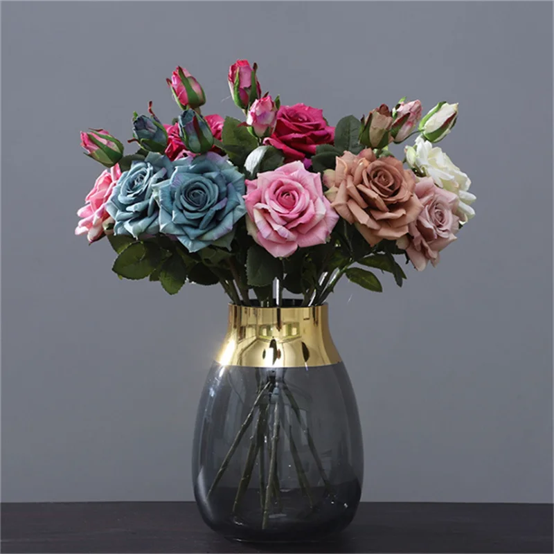 

47cm Artificial Curling Moisturizing Rose Real Touch Rose Home Vase Flower Arrangement Decoration Valentine's Day Eternal Rose