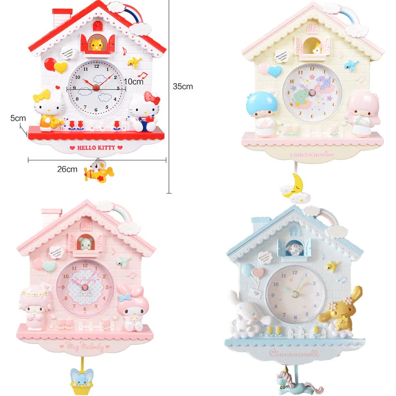 30 см Sanrios Kawaii My Melody Cinnamoroll Kitty Littletwinstars милые Мультяшные качели настенные часы