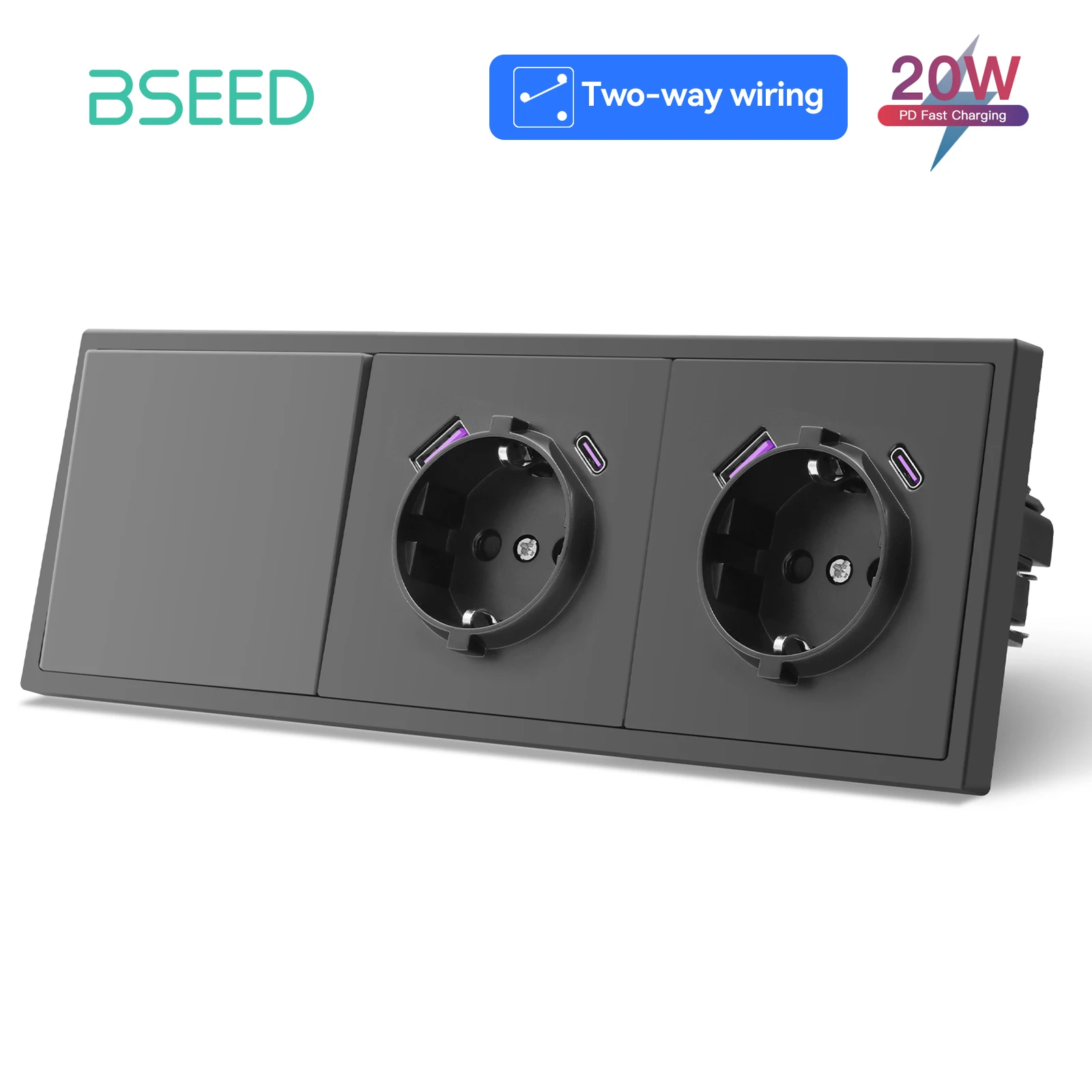 

BSEED Пластиковые выключатели света 1/2 Gang с USB Type-C