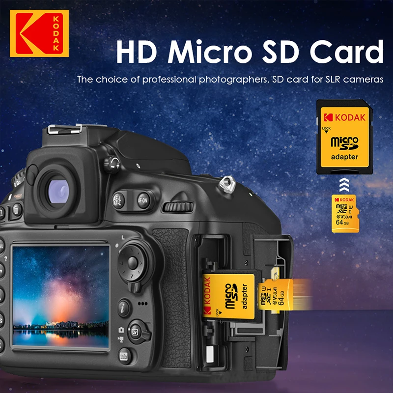 100% оригинальная карта памяти Kodak 256 ГБ 128 64 32 TF Flash Card Высокоскоростная класса 10 UHS-I