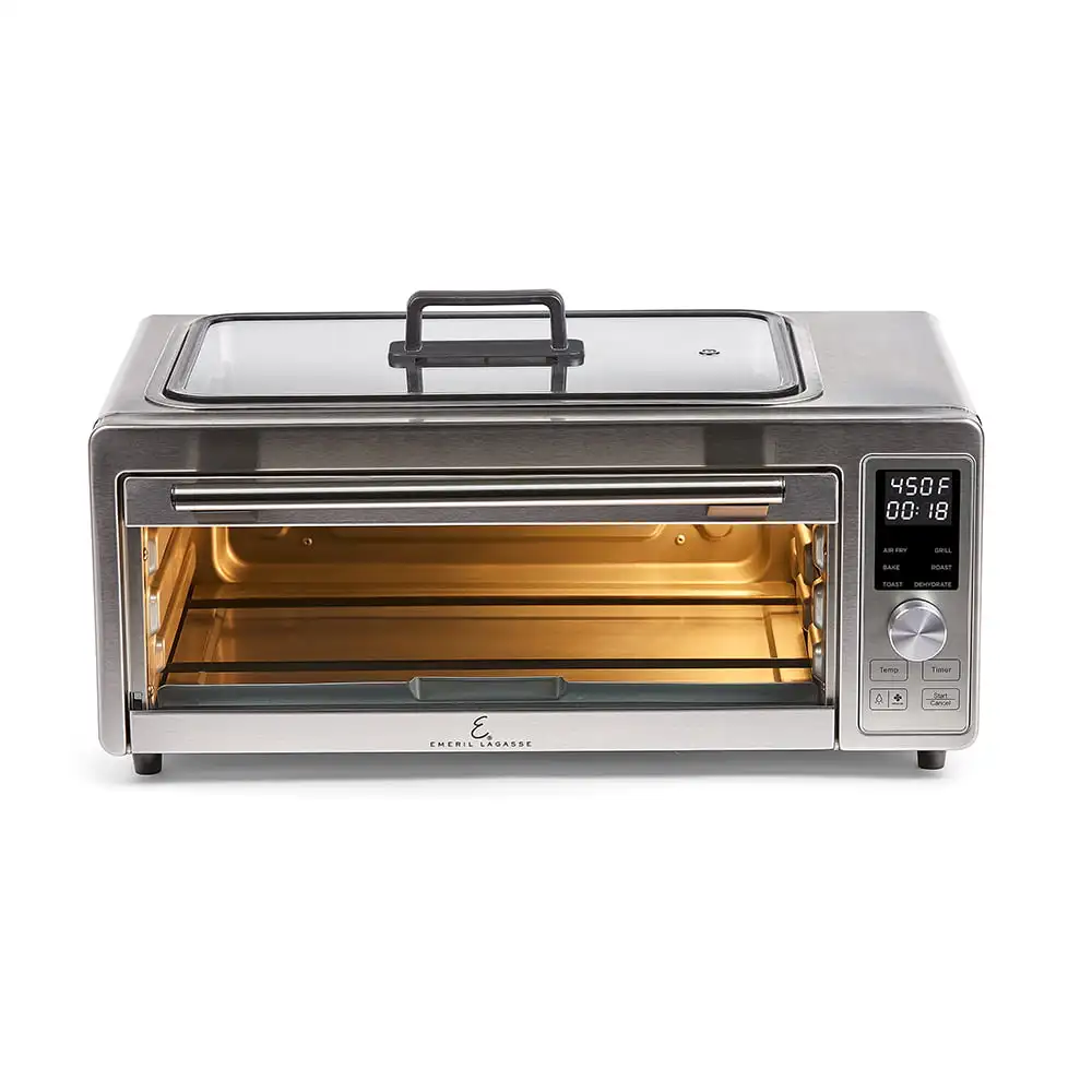 

HuanQiu Power Grill HuanQiu Plus, 6-in-1 Electric Indoor Grill and Air Fryer Toaster Oven with Smokeless Technology, XL Family-S
