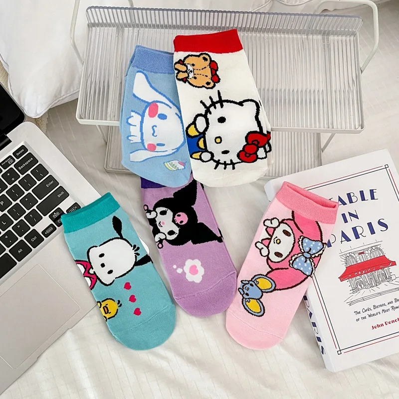 Kawaii Sanrio Hello Kitty Kuromi Cinnamoroll хлопковые носки носки-лодочки низкие до щиколотки
