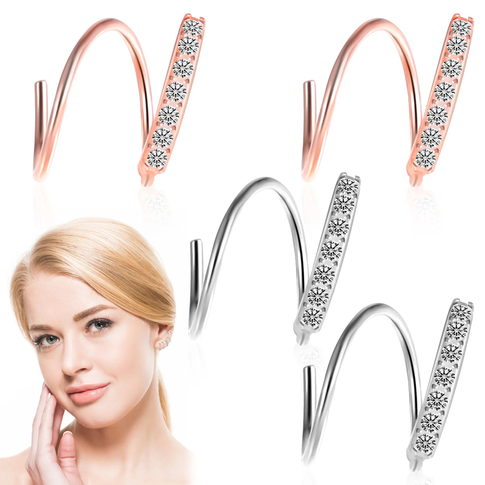 

Earrings Spring Silver Girls Drop Delicateearring Double Decor Stud Sterling Hoop Spiral Giftstuds Girl