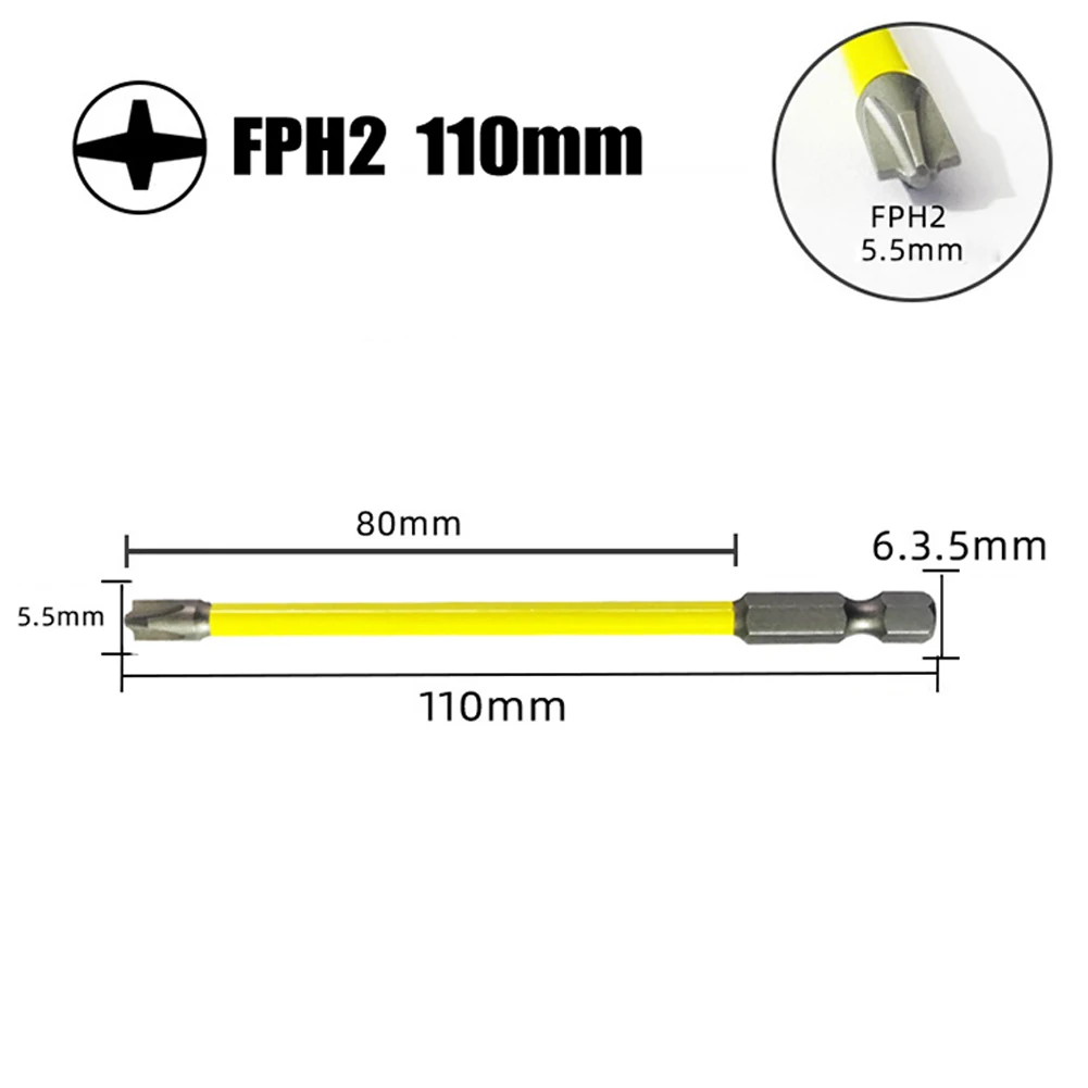 

6Pcs FPH2 Slotted Cross Screwdriver Bit Magnetic Batch Head 65mm 110mm For Electrician Alloy Steel Screwdriver Set