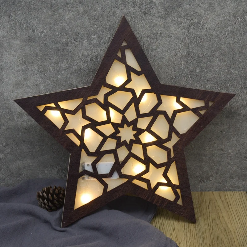 

Mz201 Cross-Border Ethnic Style Wall Decoration Wooden Luminous Hollow Stars 5mm 3mm Wood Synthetic Wall Sticker