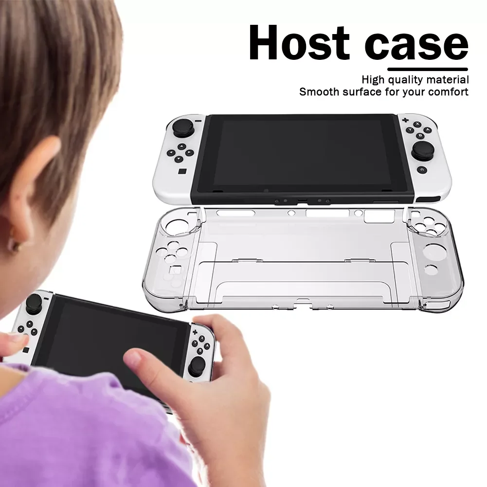 

Clear Console Shell for Nintendo Switch OLED Protective Flip Case Crystal Transparent Cover Anti-fall Shockproof Guard