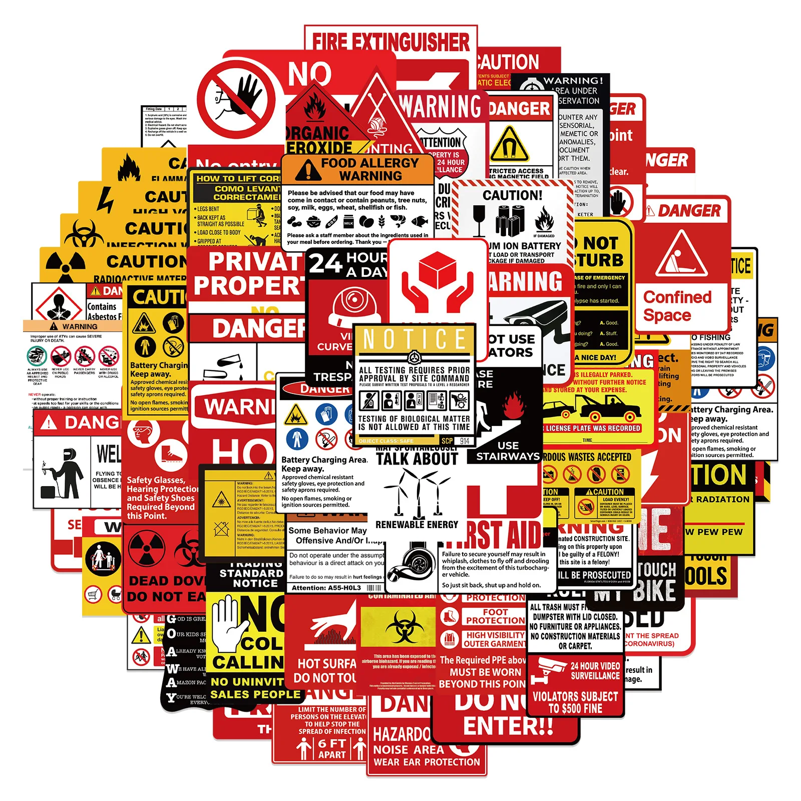 

10/35/75PCS Cool Funny Danger Warning Stickers Banning Signs Reminder Graffiti Decals Skateboard Laptop Motorcycle Bike Sticker