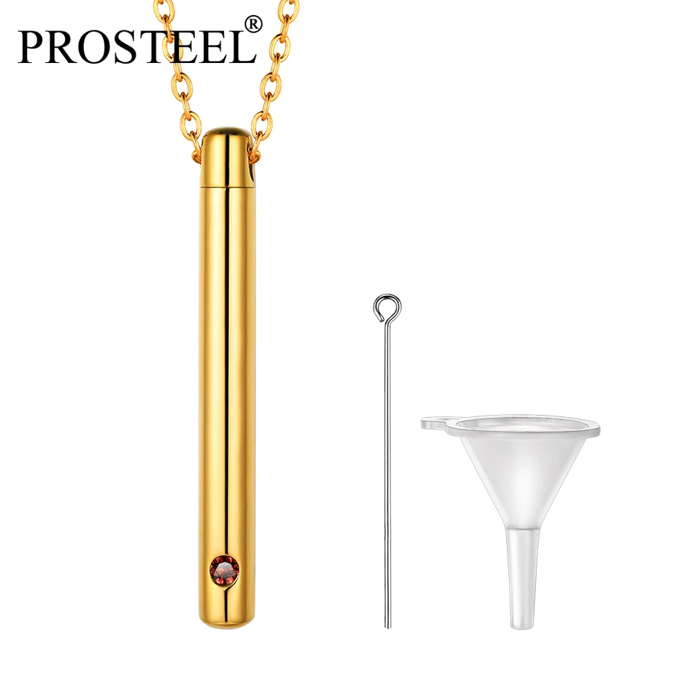 

PROSTEEL Custom Birthstone/Text Minimalist Cylinder Pendant Cremation Men Women Necklaces Memorial Keepsake Gold/Black/Silver