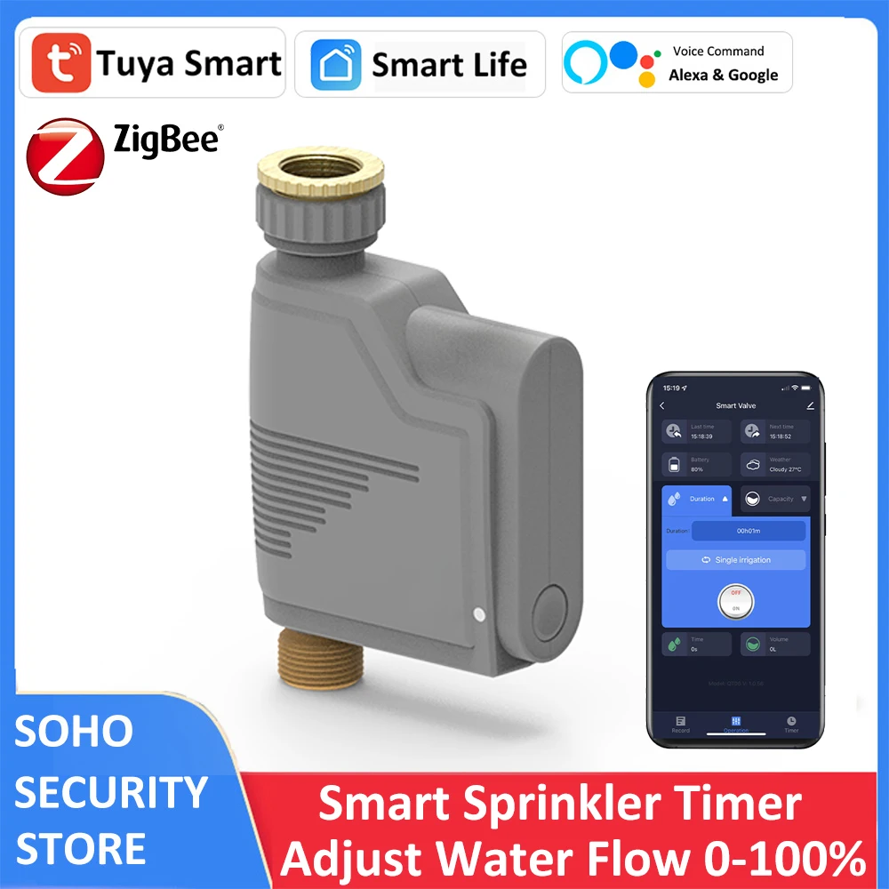 

Смеситель для шланга Tuya ZigBee Таймер полива Разбрызгиватель Умный клапан Система орошения Alexa Google 1 '3/4' с расходомером воды
