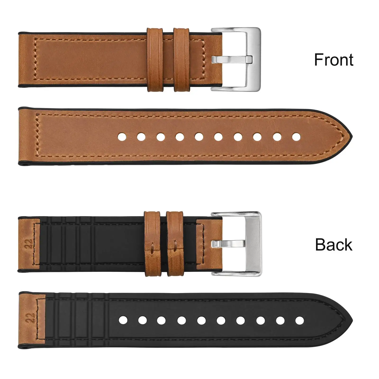 Anbeer Genuine Leather Silicone Watchstrap 20mm 22mm Watchband Bracelet Replacement Watch Straps For Men Stainless Steel Buckle