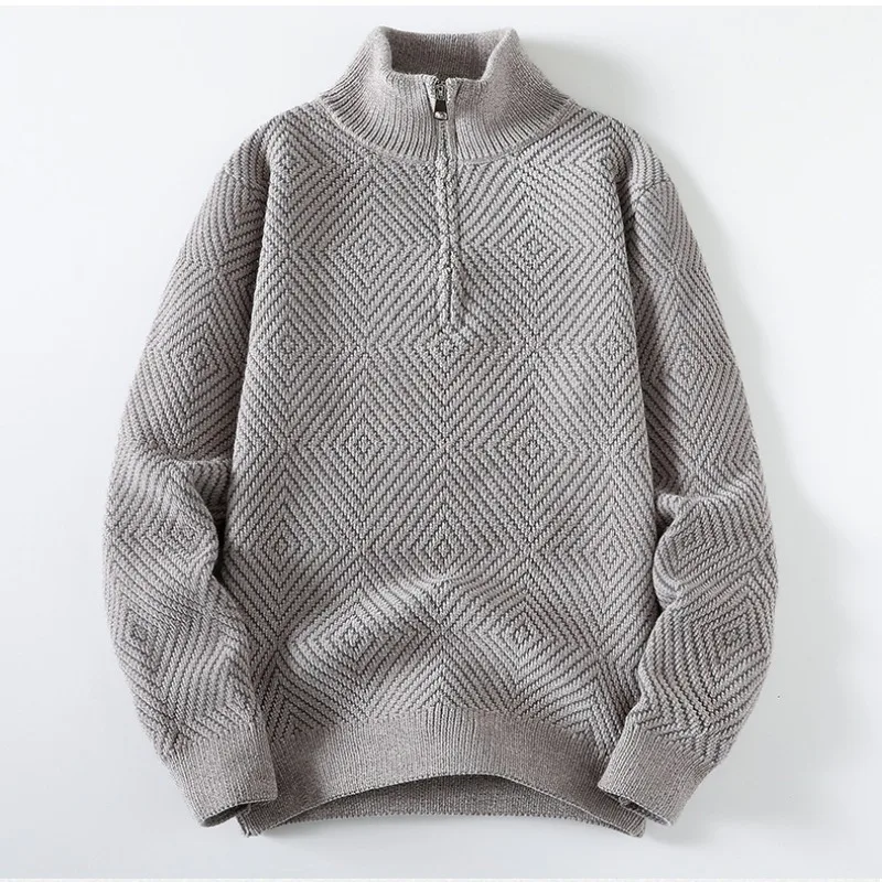 Осень-зима теплый мужской вязаный свитер на молнии трендовый однотонный