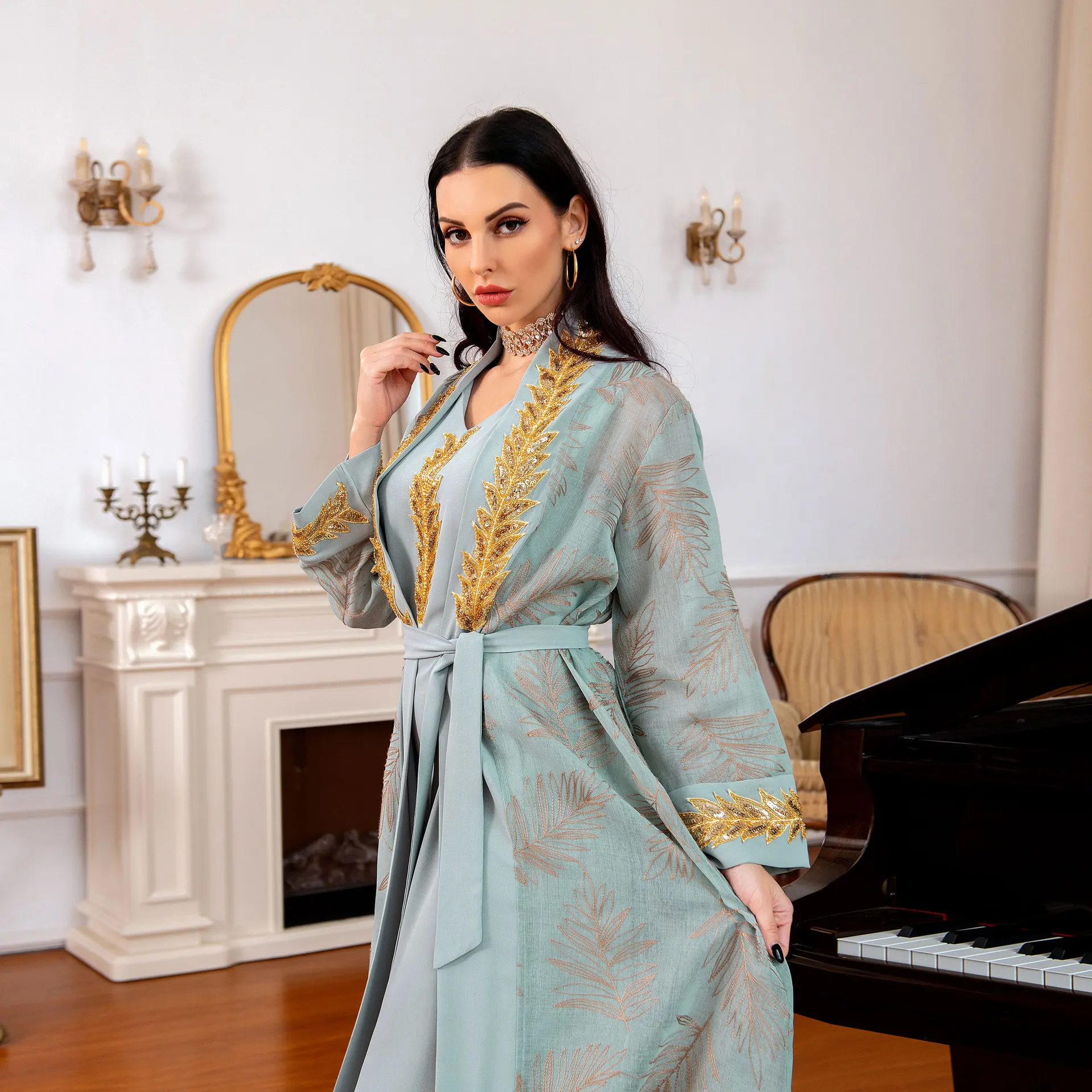 Moroccan Kaftan Caftan Muslim Evening Dresses A-line V-neck Long Sleeves Applique Beading Dubai Arabic Turkey Abaya Islamic Gown