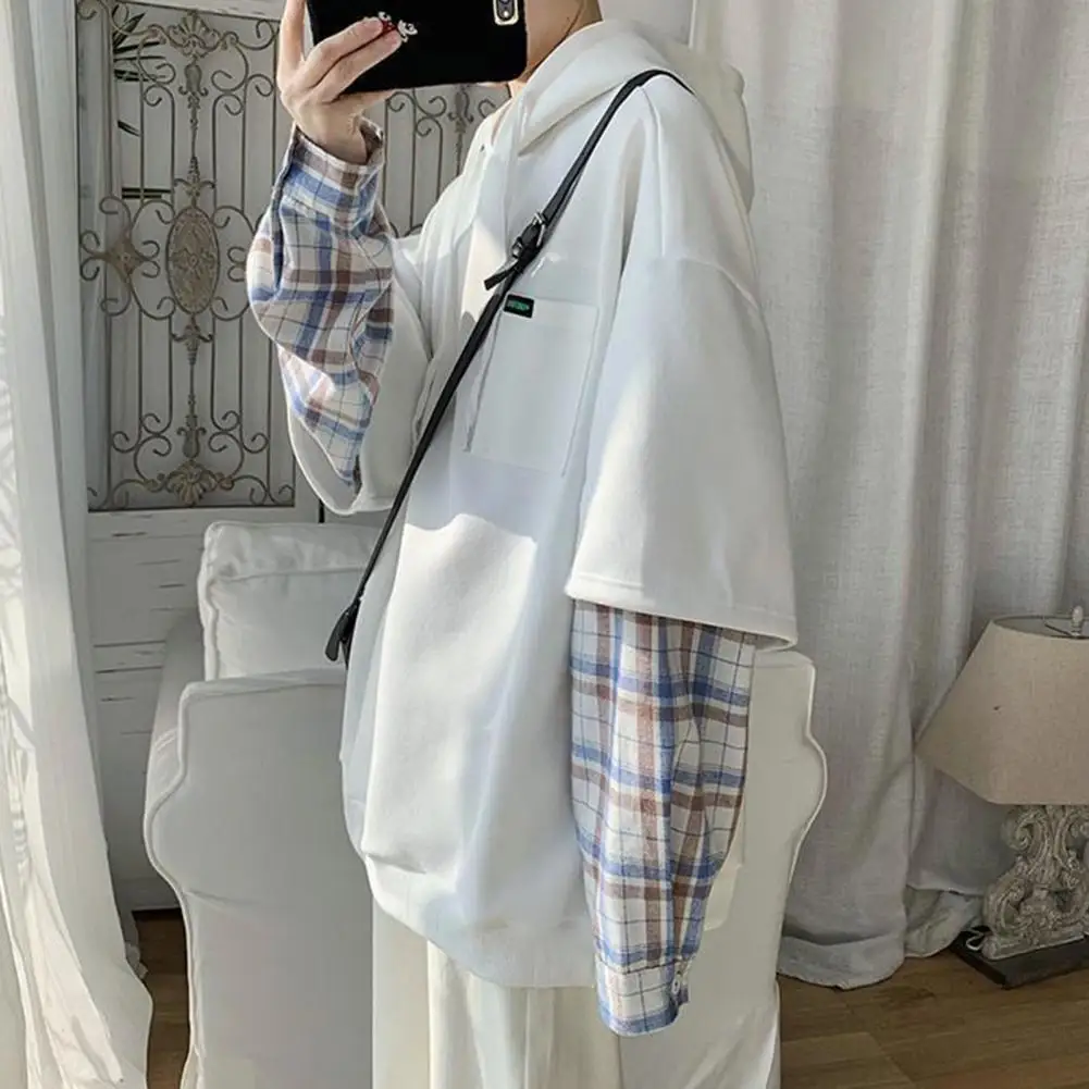 

Мужская Осенняя толстовка с капюшоном, крутая мягкая ткань в молодежном стиле, Весенняя толстовка с имитацией двух предметов, толстовка с д...