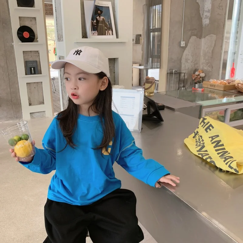 Spring Autumn unisex letter printed long sleeve Tees Boys and Girls cotton loose T shirts