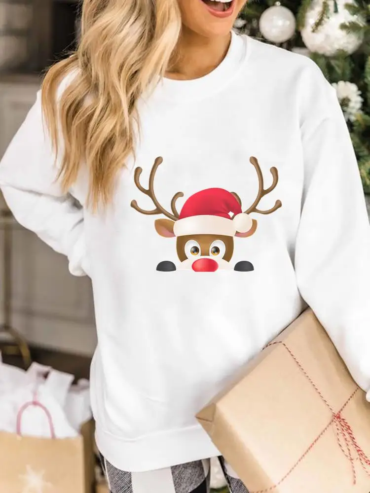 

Женские пуловеры с принтом, Рождественская одежда, милая трендовая Женская модная Подарочная толстовка с рисунком оленя