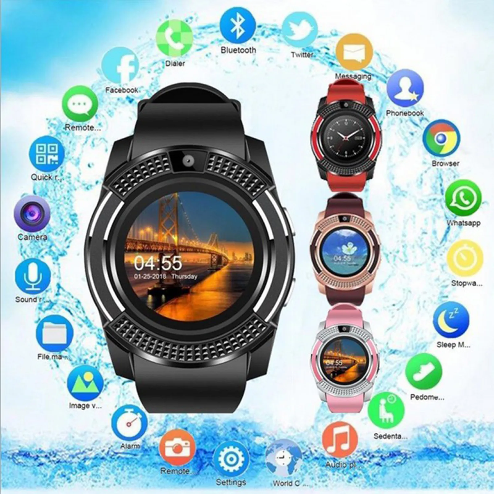 

2021 Bluetooth Smart Watch Men 1.22 in Smart Clock Women Waterproof Micro SIM Camera Sports Wrist Watches for Android