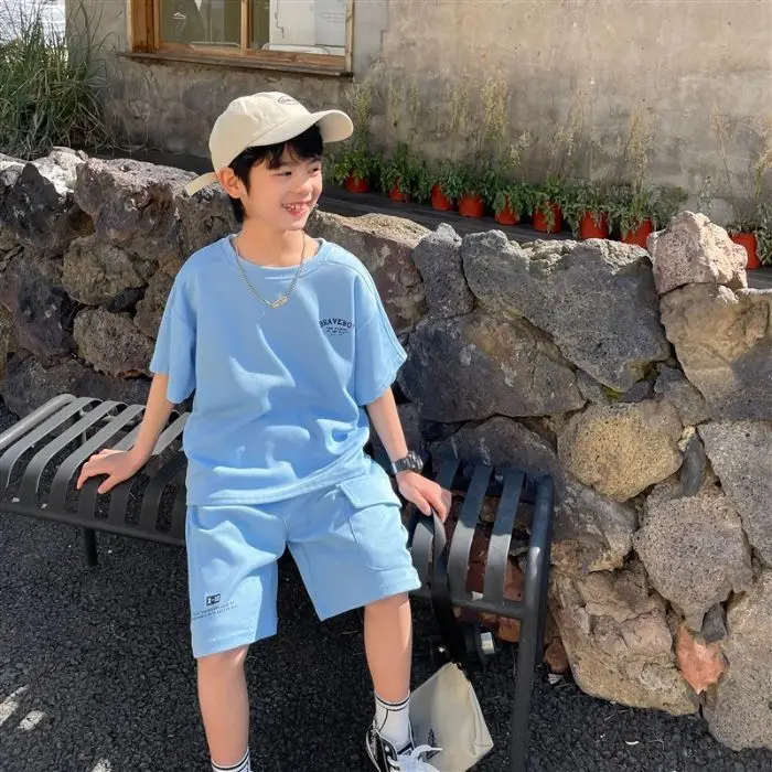 

Boys Summer Fashion Modal Cotton Solid 2Pcs Short Sleeve T-shirts+Pants Suits 2-12 Years Boys Casual Tops Children Clothes Sets
