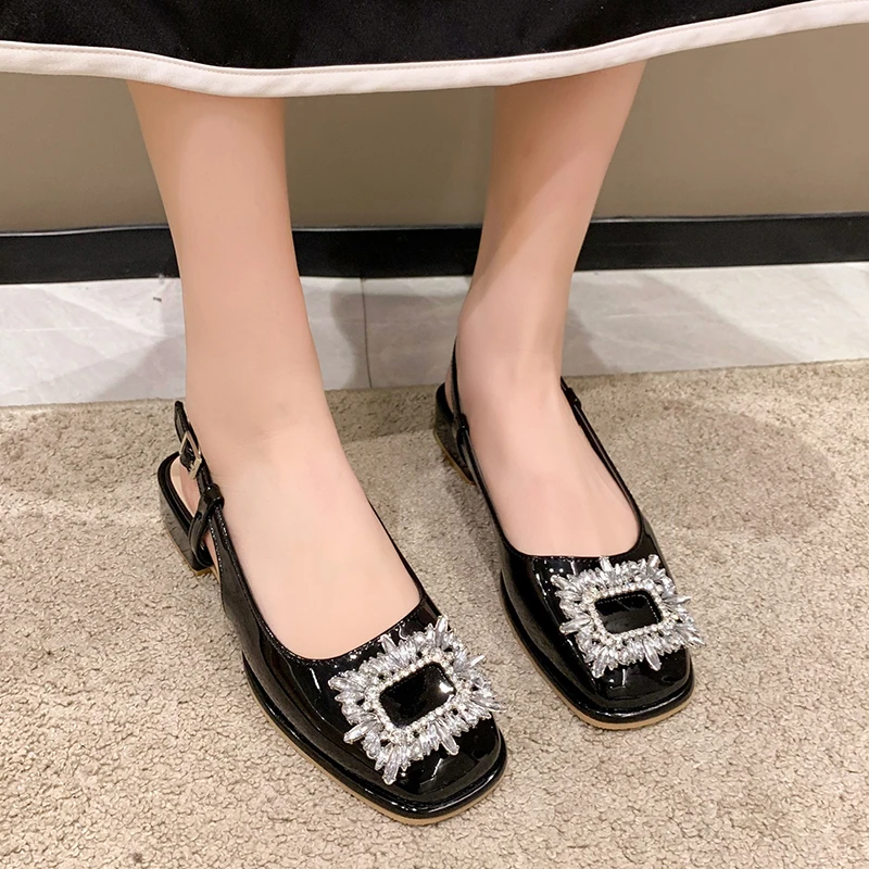 

Женские босоножки с квадратными пуговицами, на толстом каблуке