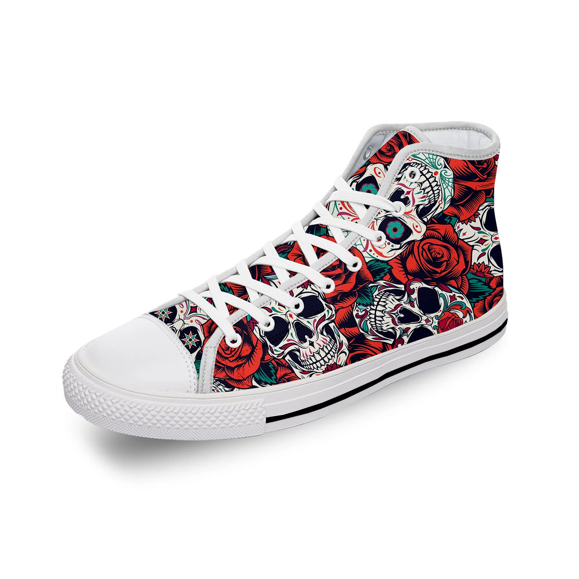 

Day of The Dead Skull Halloween White Cloth Fashion 3D Print High Top Canvas Shoes Men Women Lightweight Breathable Sneakers