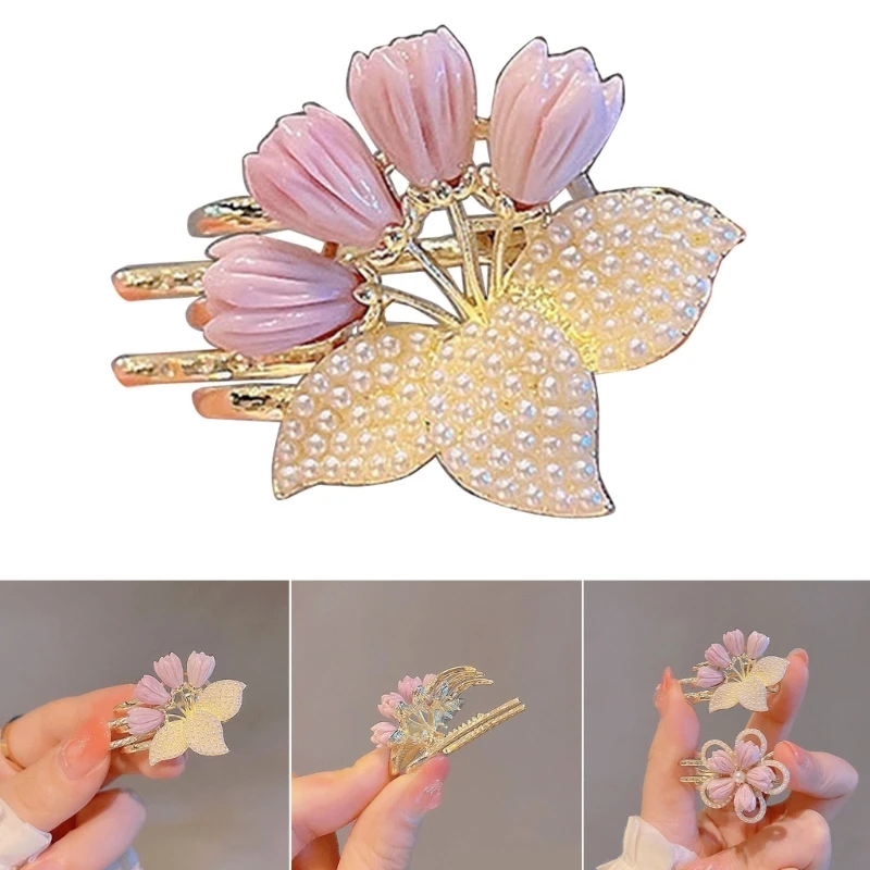 

Заколка для волос в стиле принцессы D5QB, нескользящая Заколка-пряжка с цветами и элегантными жемчужинами, аксессуар для волос