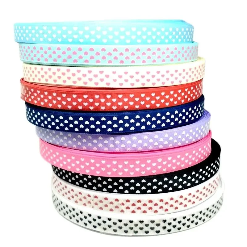 

5/8" 10 Meters/lot Printed Heart Grosgrain Ribbons For Making Bows Wedding Apparel Decorative Gift Box Packing Belt
