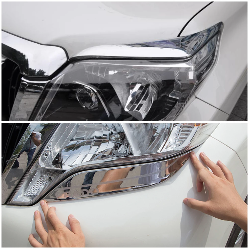 

For Toyota Prado 150 FJ 150 2014 - 2017 Car Headlight Eyebrow Patch Headlight Decorative Strip Cover Trim Chrome Accessories