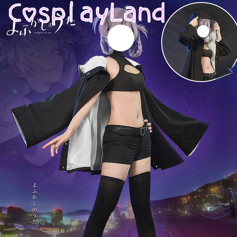 Купи Nanakusa Nazuna Cosplay Call of the Night Costume Black Cloak Jacket Vest Shorts Outfit Yofukashi No Uta Women Sexy Suit за 3,437 рублей в магазине AliExpress