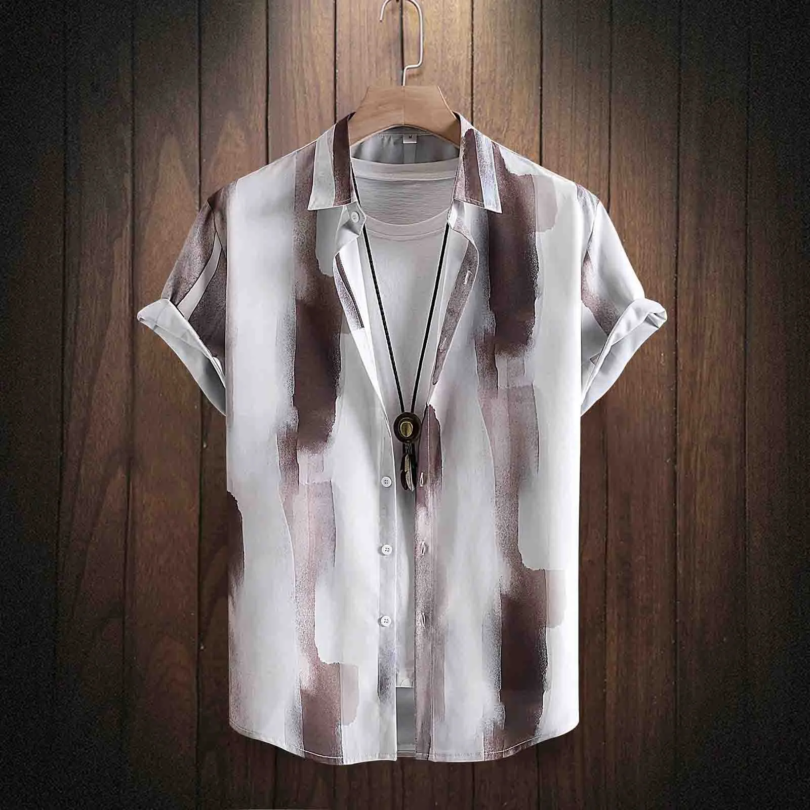 

Туники мужские с длинным рукавом, повседневная однобортная пляжная рубашка с отложным воротником, на молнии, для отпуска, Короткий комбинезон, весна-лето